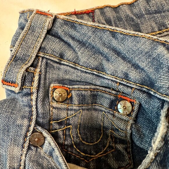 True Religion Women's Size 30 Blue Denim Stretch Slim Flare Jeans USA Made - Picture 14 of 16